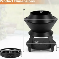 Tangkula Outdoor Fire Pit, 20 Inch Metal Fire Bowl with Pot Holder & Storage Shelf, Smokeless Oxygen-Enriched Burning
