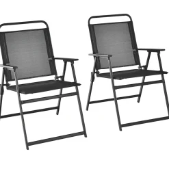 Tangkula Outdoor Folding Chairs Set of 2, Patio Dining Chairs with Breathable Seat & Cozy Armrests