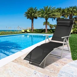 Tangkula Outdoor Folding Chaise Lounge Chair, Lightweight Recliner Chair w/ 7 Adjustable Backrest Positions