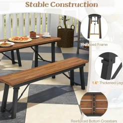 Tangkula Outdoor Folding Bench Set of 2, 55 Inches Long 2-3 Person Acacia Wood Backless