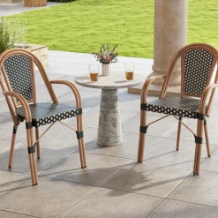 Tangkula Outdoor French Bistro Chairs Set of 2/4, Hand-Woven PE Wicker Patio Chairs with Armrests