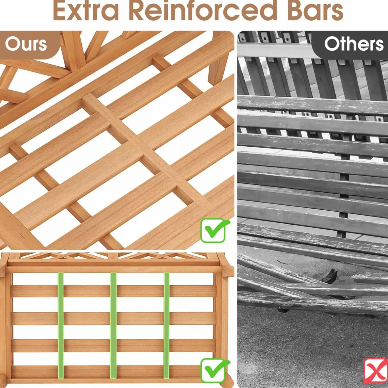 Tangkula Outdoor Garden Bench, 2-Person Teak Wood Bench with Comfy Armrests and Backrest, Slatted Seating Area