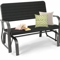 Tangkula Outdoor Glider Patio Chair Bench, Porch Glider Loveseat Swing Bench
