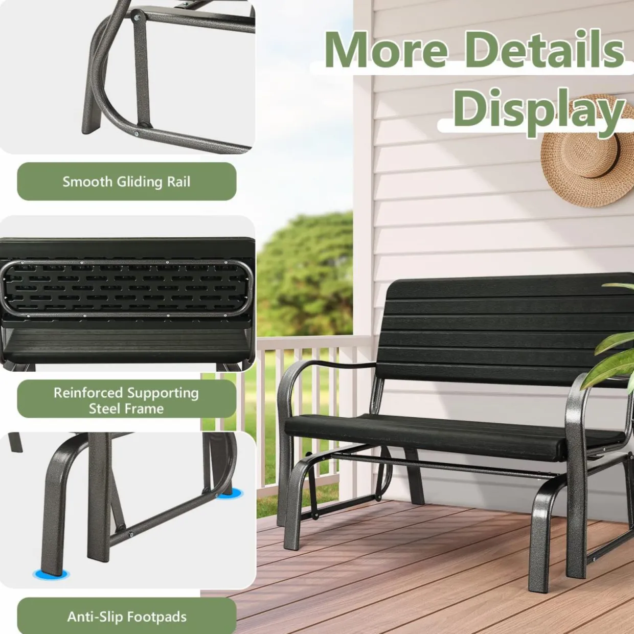 Tangkula Outdoor Glider Patio Chair Bench, Porch Glider Loveseat Swing Bench