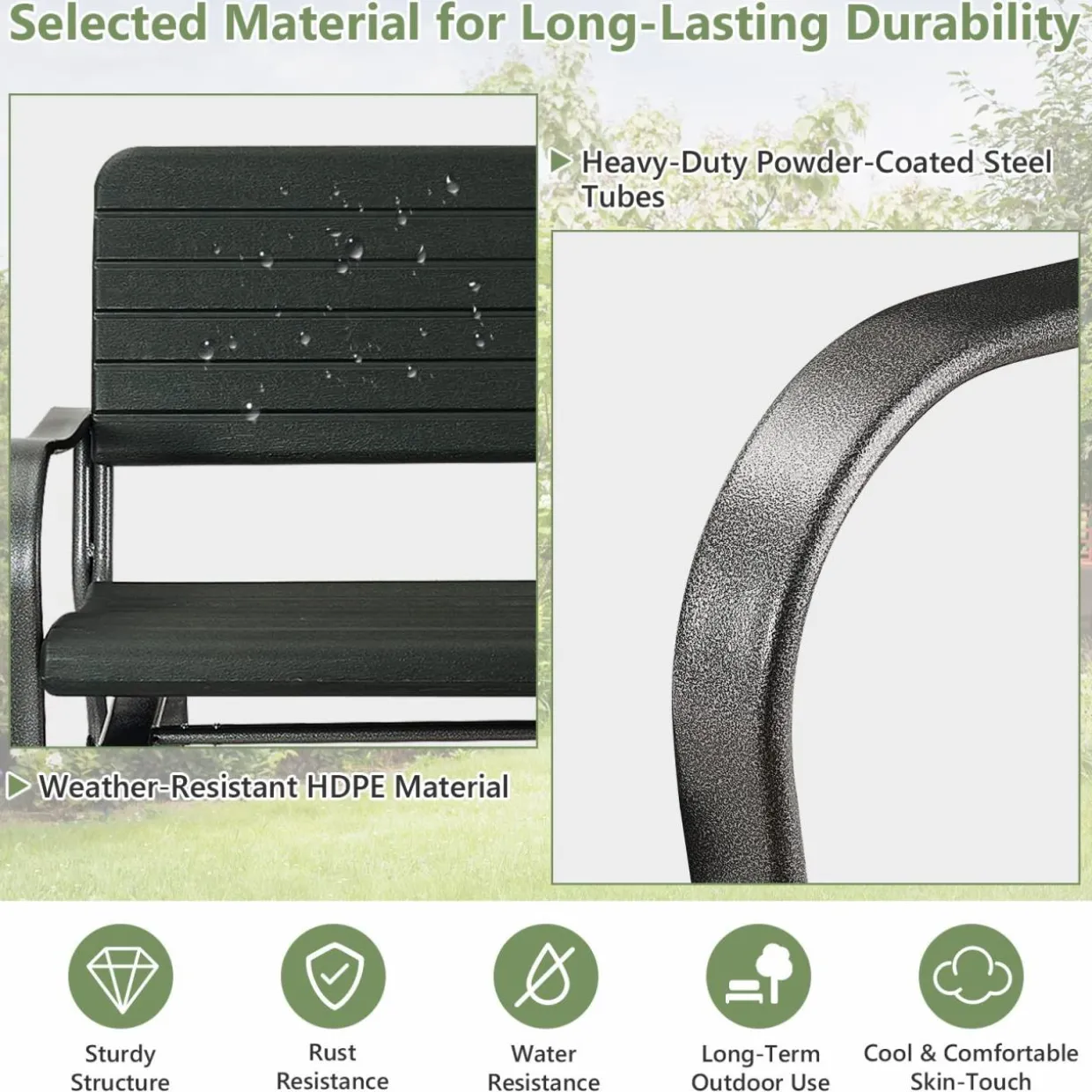Tangkula Outdoor Glider Patio Chair Bench, Porch Glider Loveseat Swing Bench