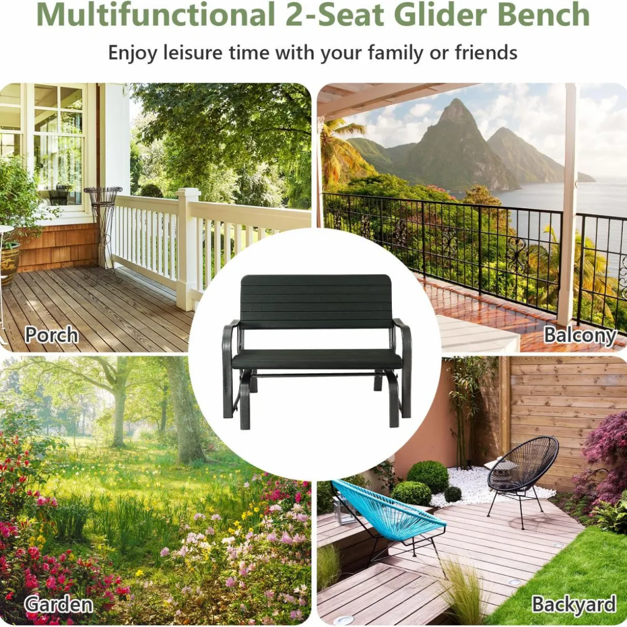 Tangkula Outdoor Glider Patio Chair Bench, Porch Glider Loveseat Swing Bench