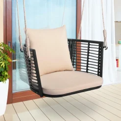 Tangkula Outdoor Metal Porch Swing, Single Person Hanging Seat, Heavy-Duty Swing Chair for Front Porch, Backyard