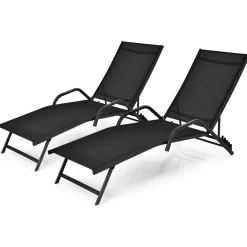 Tangkula Outdoor Patio Chaise Lounge Chairs, Reclining Lounge Chairs with 5-Position Adjustable Backrest & Breathable Fabric