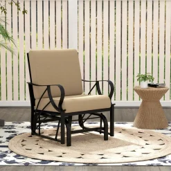 Tangkula Outdoor Patio Glider, Metal Framed Gliding Chair with Cushion