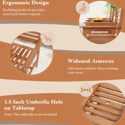 Tangkula Outdoor Patio Loveseat with Table, Wood 2-Seat Conversation Set with Coffee Table and Umbrella Hole