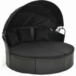 Tangkula Outdoor Patio Round Daybed with Retractable Canopy