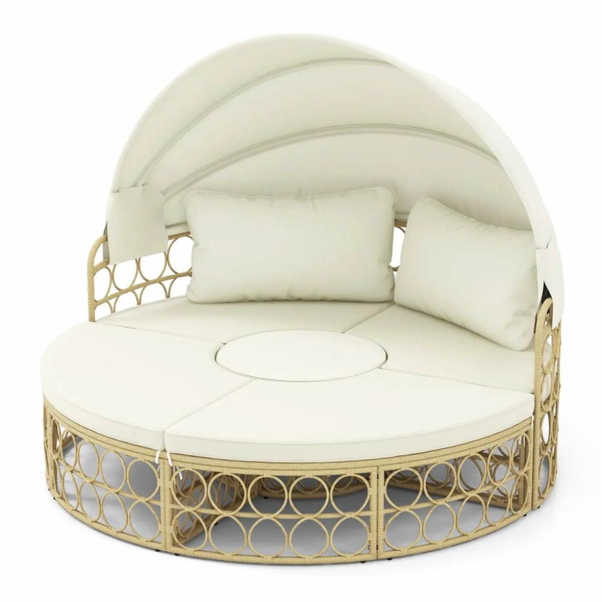Tangkula Outdoor Patio Round Daybed with Retractable Canopy, Soft Cushions