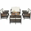 Tangkula Outdoor PE Wicker Conversation Set with 2-Tier Coffee Table