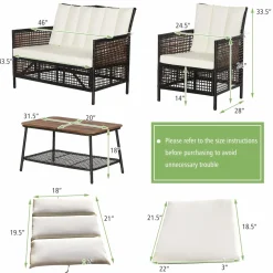 Tangkula Outdoor PE Wicker Conversation Set with 2-Tier Coffee Table