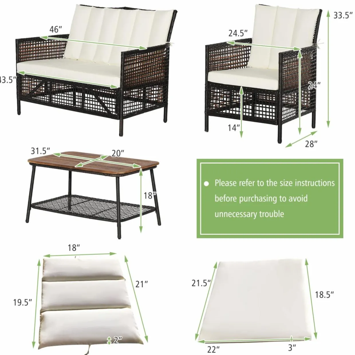 Tangkula Outdoor PE Wicker Conversation Set with 2-Tier Coffee Table