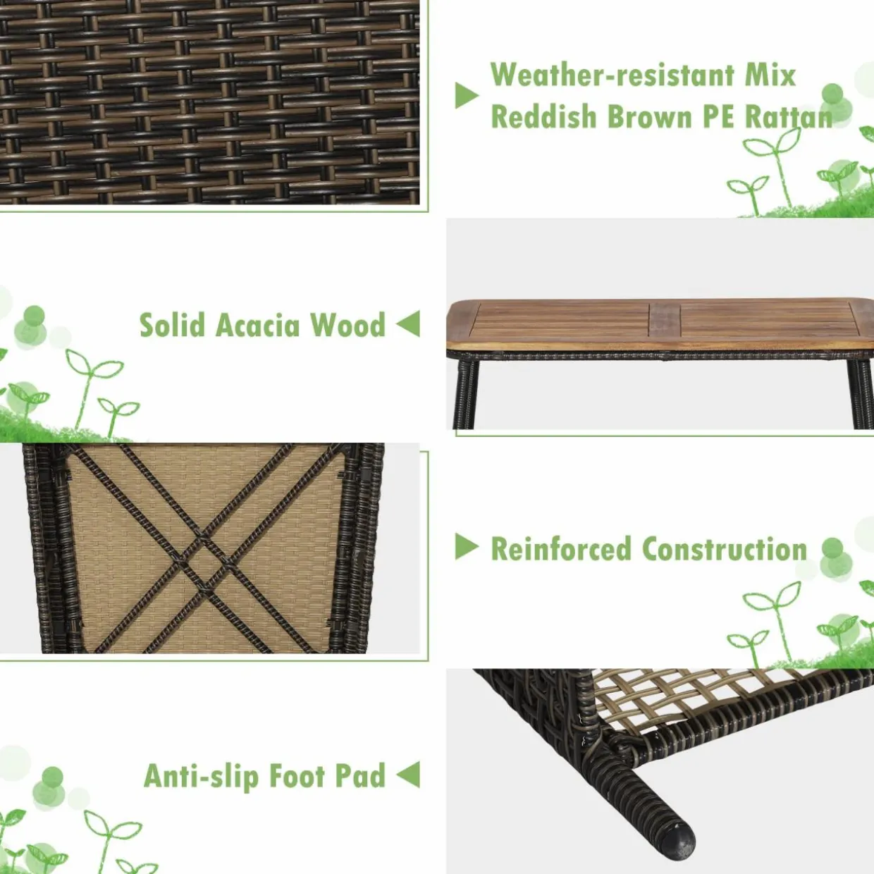 Tangkula Outdoor PE Wicker Conversation Set with 2-Tier Coffee Table
