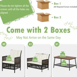 Tangkula Outdoor PE Wicker Conversation Set with 2-Tier Coffee Table