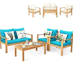 Tangkula Outdoor 4-Piece Acacia Wood Chat Set