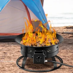 Tangkula Outdoor Portable Propane Gas Fire Pit, 58,000 BTU Gas Fire Pit with Cover, Carry Strap & Lava Rocks