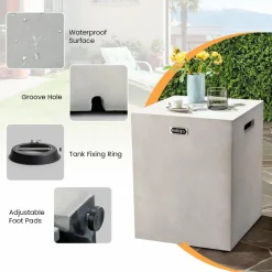 Tangkula Outdoor Propane Tank Cover, Patiojoy Propane Tank Hideaway Table with Side Handles & Adjustable Foot Pads