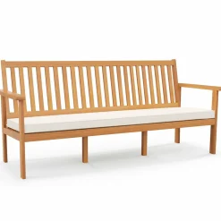 Tangkula Outdoor 3-Seat Wood Bench, 64 Inches Extra Long Acacia Chair w/Seat Cushion