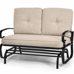 Tangkula Outdoor Swing Glider Chair , Patio Glider Bench for 2 Persons, Outdoor Rocking Loveseat with Steel Frame