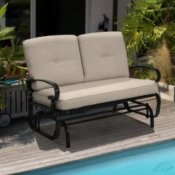 Tangkula Outdoor Swing Glider Chair , Patio Glider Bench for 2 Persons, Outdoor Rocking Loveseat with Steel Frame