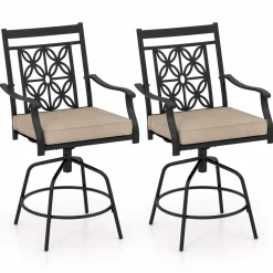 Tangkula Outdoor Swivel Bar Stools Set, Bar Height Patio Chairs with Seat Cushions