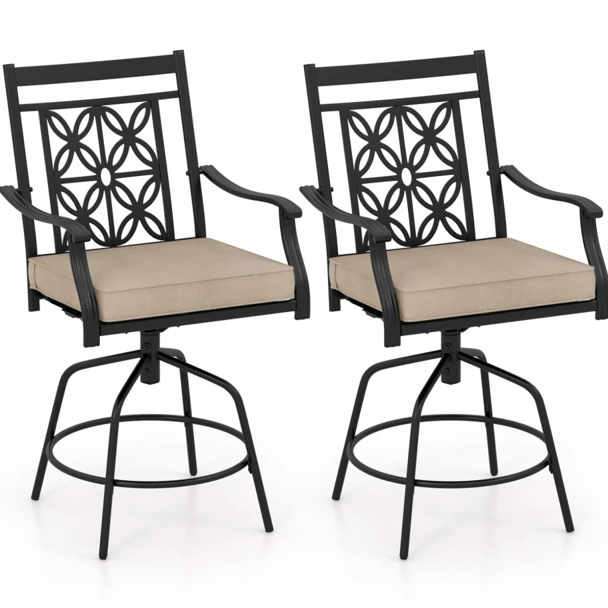 Tangkula Outdoor Swivel Bar Stools Set, Bar Height Patio Chairs with Seat Cushions