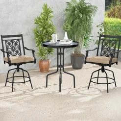 Tangkula Outdoor Swivel Bar Stools Set, Bar Height Patio Chairs with Seat Cushions