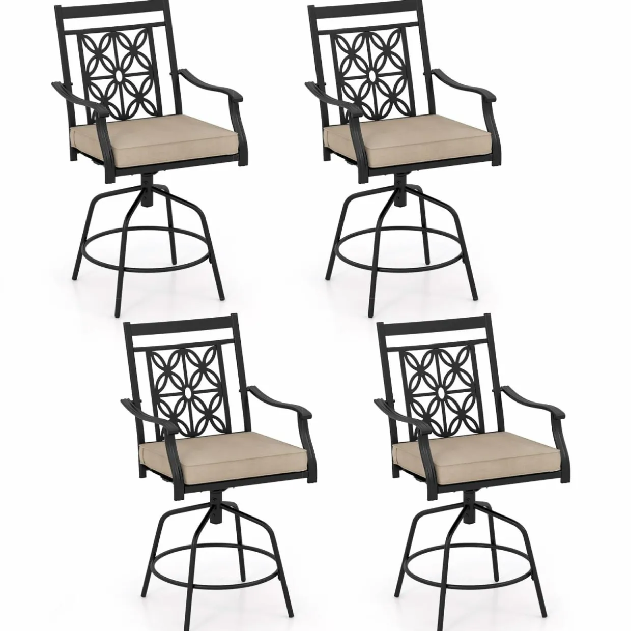 Tangkula Outdoor Swivel Bar Stools Set, Bar Height Patio Chairs with Seat Cushions