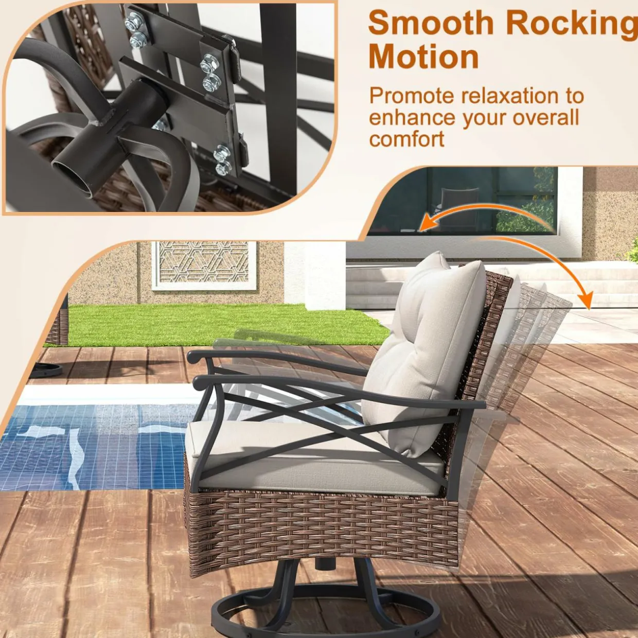 Tangkula Outdoor Swivel Rocking Chairs Set, 360 Degree Rocker Chairs with 2-Tier Tempered Glass Side Table