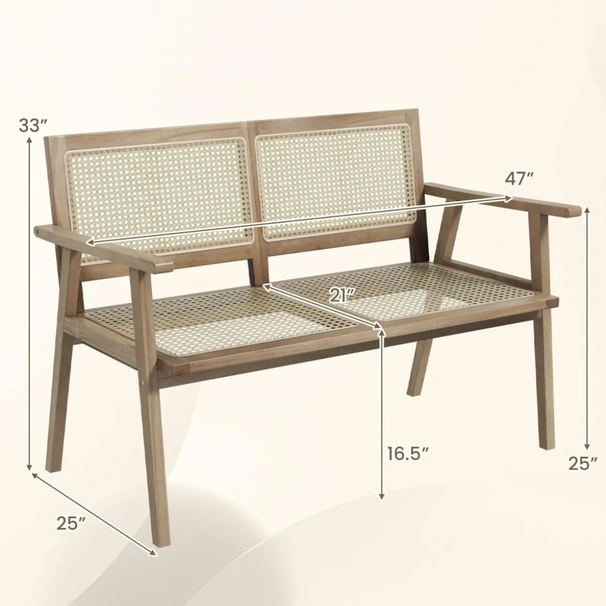 Tangkula Outdoor Teak Wood Garden Bench, 2-Person Patio Bench