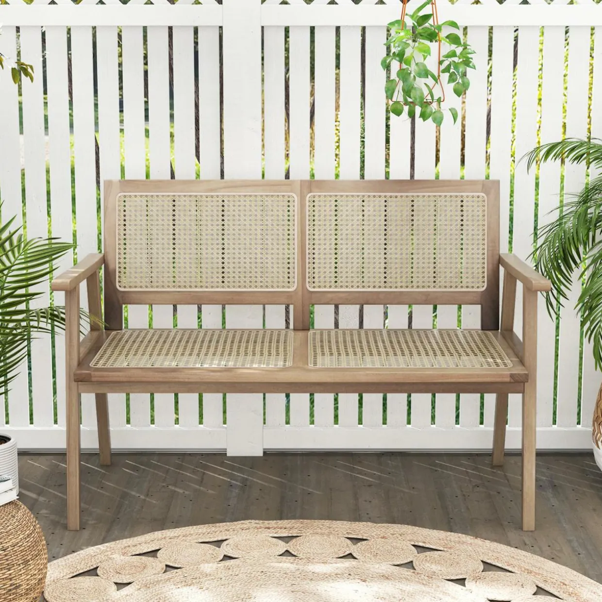 Tangkula Outdoor Teak Wood Garden Bench, 2-Person Patio Bench