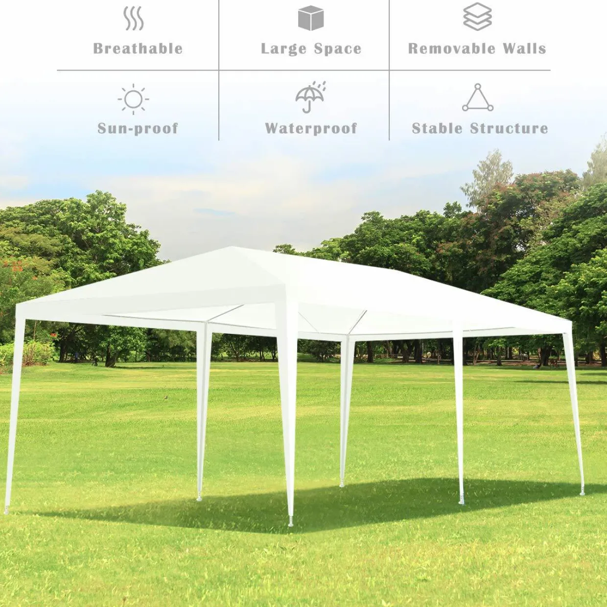 TANGKULA Outdoor Tent 10x20, White Party Wedding Tent Canopy with Removable Sidewalls