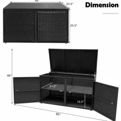 Tangkula Outdoor Wicker Storage Box, Garden Deck Bin with Steel Frame