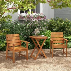 Tangkula Outdoor Wood Bistro Set, 2 Hardwood Chairs & Folding Bistro Table Set, Slatted Seat & Tabletop