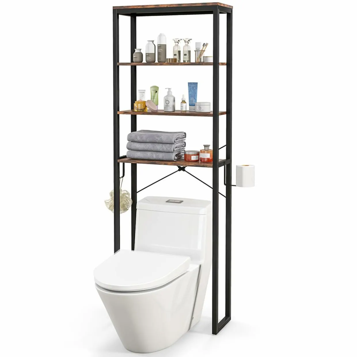 Tangkula Over The Toilet Storage Rack, 70 Inch Tall Bathroom Space Saver w/Metal Frame
