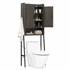 Tangkula Over The Toilet Storage Cabinet, Bathroom Space Saver Organizer Above Toilet with Double Doors & Metal Frame