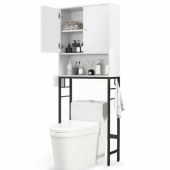 Tangkula Over The Toilet Storage Cabinet, Freestanding Toilet Rack w/ 2 Doors, Adjustable Shelf