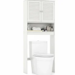 Tangkula Over The Toilet Storage Cabinet, Above Toilet Bathroom Shelf w/Double Doors & Adjustable Shelf