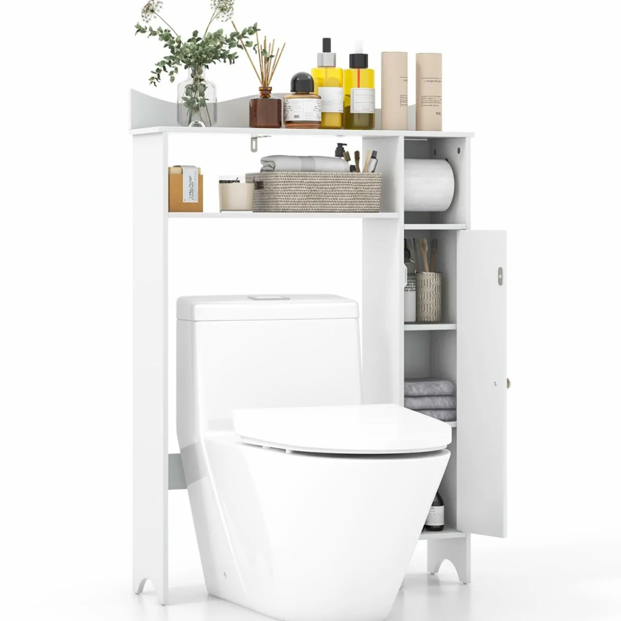 Tangkula Over The Toilet Storage Cabinet, Bathroom Space Saver w/Adjustable Shelves & Paper Holder