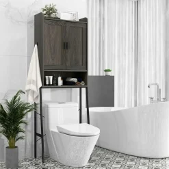 Tangkula Over The Toilet Storage Cabinet, Bathroom Space Saver Organizer Above Toilet with Double Doors & Metal Frame