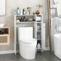 Tangkula Over The Toilet Storage Cabinet, Bathroom Space Saver w/Adjustable Shelves & Paper Holder
