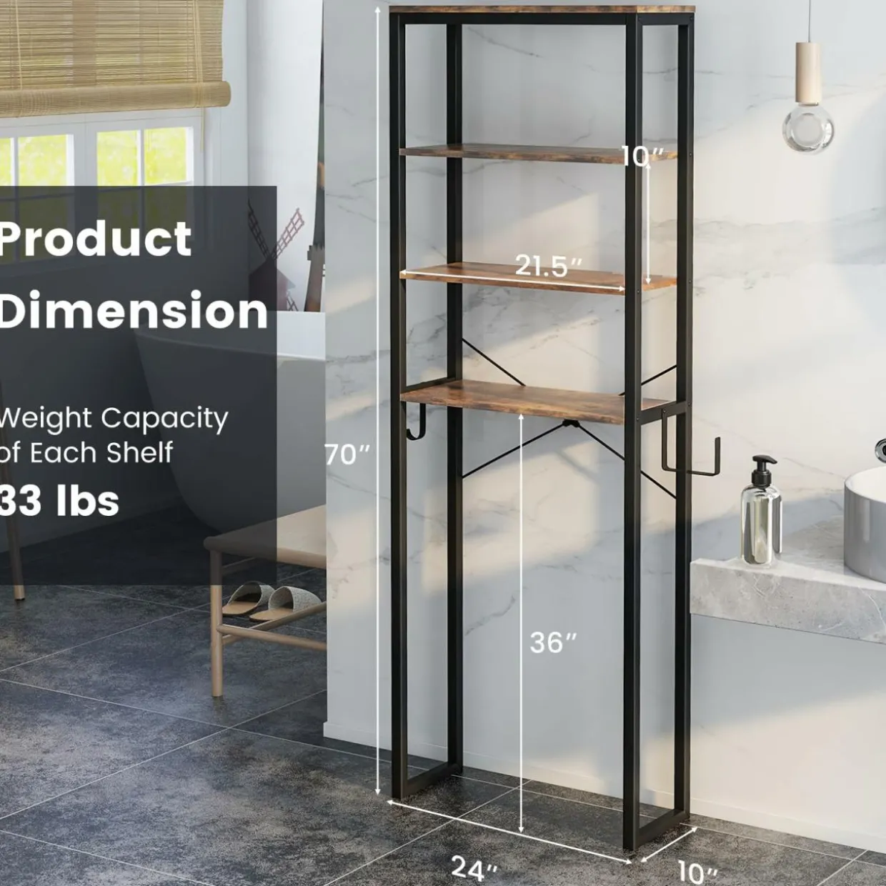 Tangkula Over The Toilet Storage Rack, 70 Inch Tall Bathroom Space Saver w/Metal Frame