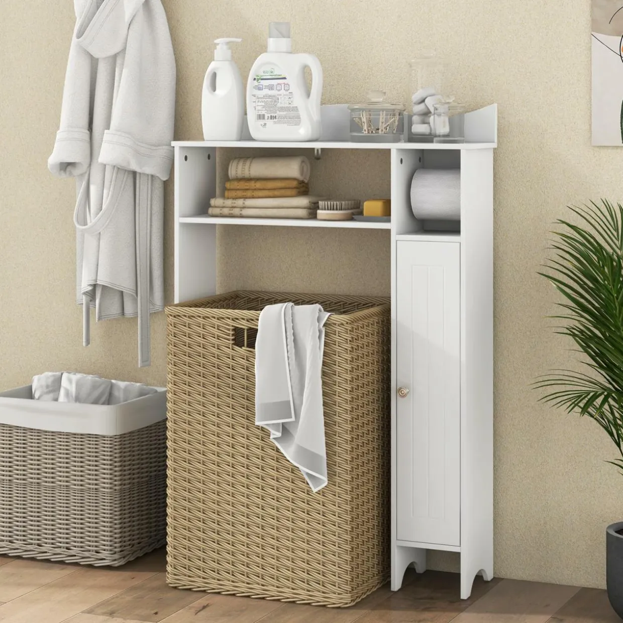 Tangkula Over The Toilet Storage Cabinet, Bathroom Space Saver w/Adjustable Shelves & Paper Holder