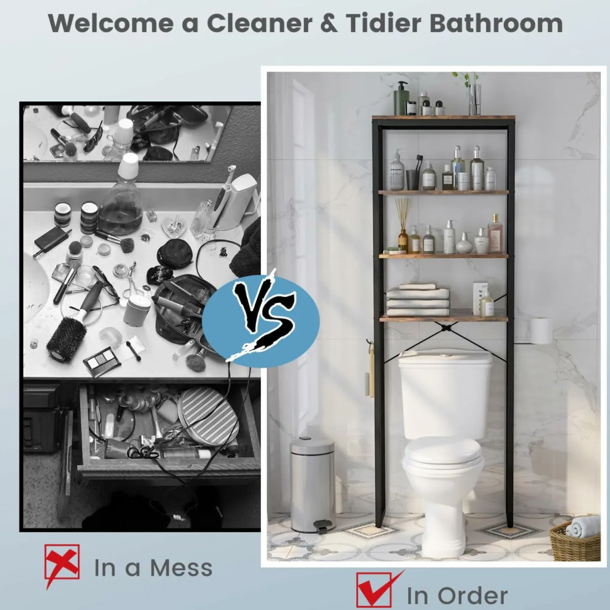 Tangkula Over The Toilet Storage Rack, 70 Inch Tall Bathroom Space Saver w/Metal Frame