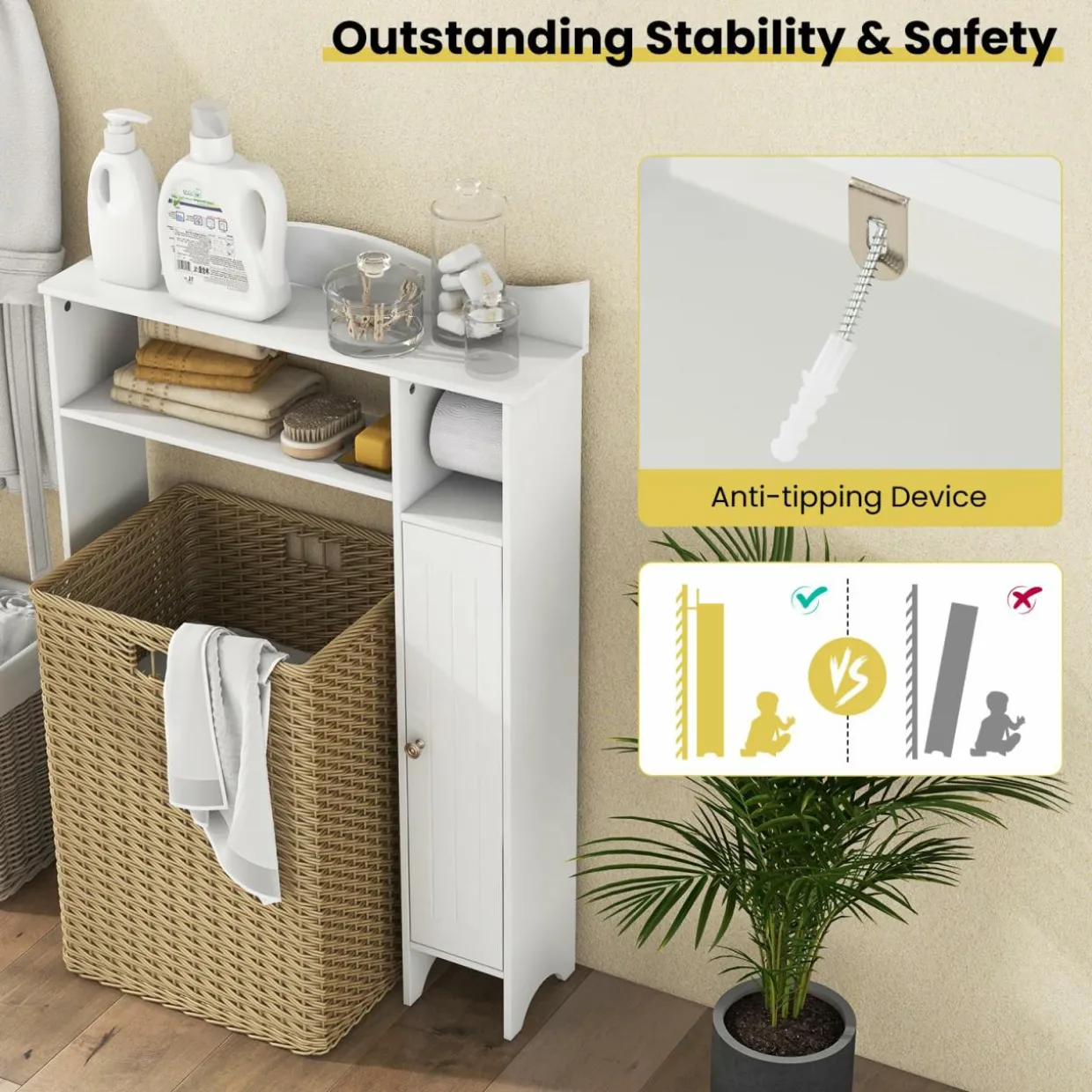 Tangkula Over The Toilet Storage Cabinet, Bathroom Space Saver w/Adjustable Shelves & Paper Holder