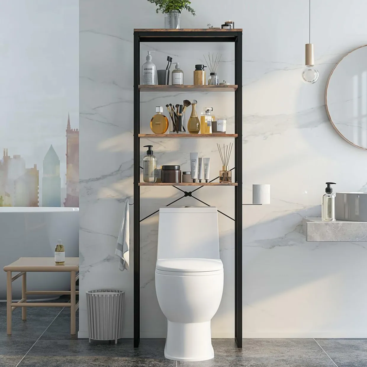 Tangkula Over The Toilet Storage Rack, 70 Inch Tall Bathroom Space Saver w/Metal Frame