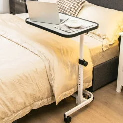 Tangkula Overbed Table with Wheels, Rolling Bedside Table with 9-Level Adjustable Height 29”-37”